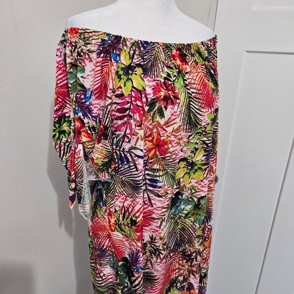 Tacera Multicolor Off Shoulder Knee Length Floral Dress Sz XL - Picture 2 of 8